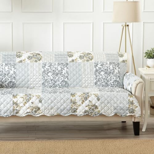 Great Bay Home Reversible Patchwork Sofa Cover - Washable Slipcover Furniture Protector with Elastic Straps - Perfect for Kids & Pets - Box-Stitched Detail (Grey) - Image 2