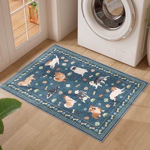 DUKINO 2x3 Bathroom Rugs, Washable Dog Kitchen Rug Non Slip, Blue - Image 5