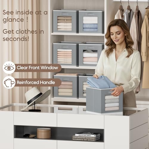 Homsorout Foldable Storage Cubes - Cubby Storage Organizer with Window, 11 Inch Baskets for Organizing, Collapsible Fabric Storage Cubes for Shelves, Closet, 10 Pack, Grey - Image 2