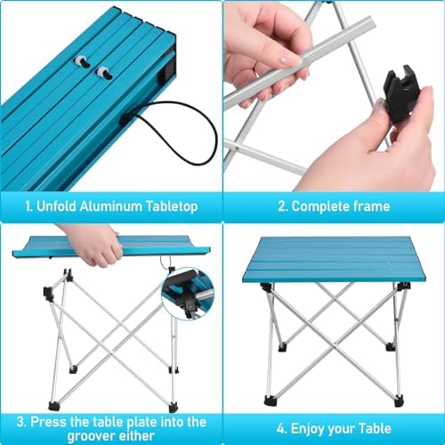 Tesouro Portable Camping Table,Folding Side Table Aluminum Top for Outdoor Cooking, Hiking, Travel, Picnic (Blue-Large) - Image 4