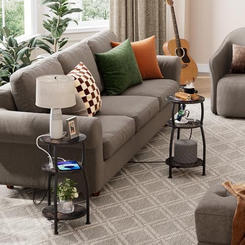 Round Side Table with Charging Station, Small Spaces Nightstand - Image 6