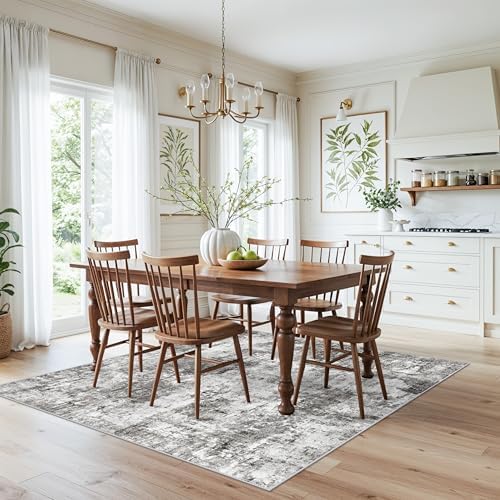 Square Area Rug for for Kitchen Dining Room 6x6 Washable, Grey - Image 4