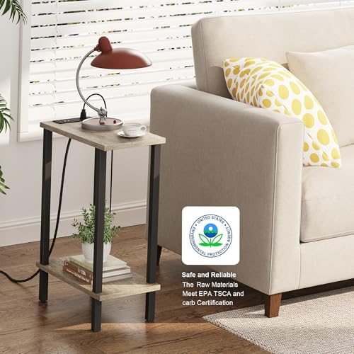 TUTOTAK Narrow Side Table, 2-Tier Small End Table with Charging Station - Image 5