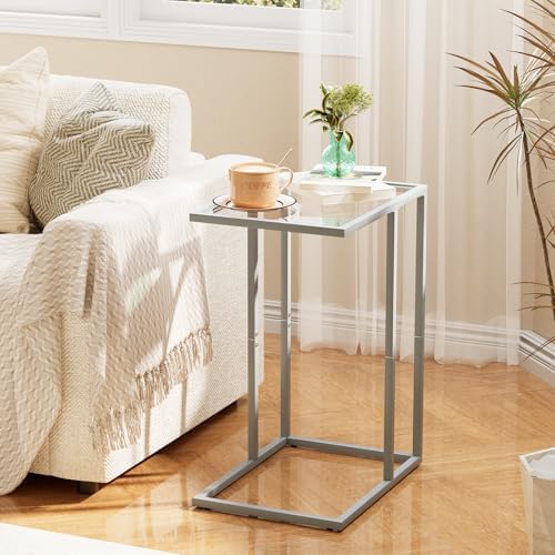 End Table,C Shaped Side Table for Sofa,Glass Couch Tray Snack Dinner Table for Living Room, Bedroom,TV Tray Table for Small Space,Living Room, Bedroom,Easy Assembly (Gray) - Image 2