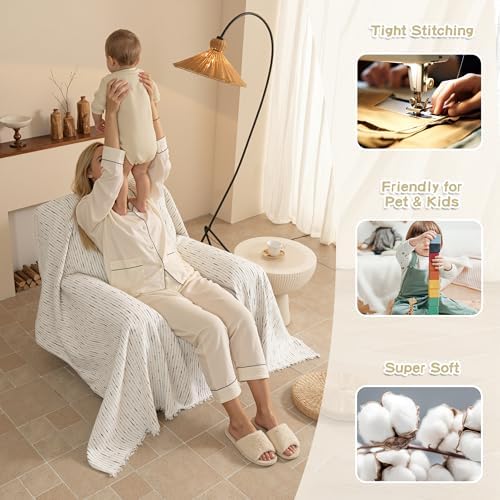 MYSKY HOME Oversized Armchair Couch Cover for 1 Cushion Couch, Washable Sofa Protector, Chair Couch Covers Sofa Covers Sofa Throws Sofa Slipcovers Futon Cover for Pet, Kid, 71"X91", White - Image 2