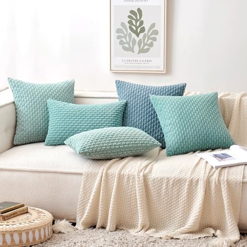 MIULEE Decorative Throw Pillow Covers 18x18 Turquoise Textured Corduroy - Image 4