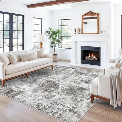 ZHXXUJ 7x7 Square Washable Area Rug, Non-Slip Indoor Rug for Living Room Bedroom Dining Room, Low Pile Stain Resistant Modern Abstract Neutral (Grey) by ZHXXUJ