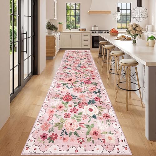 DUKINO 3x12 Washable Runner Rug, Long Hallway Runner Rug Non Slip, Pink - Image 3