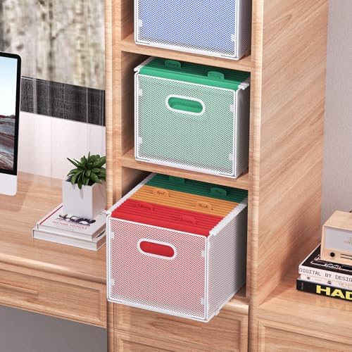 samstar 2 Pack Hanging File Organizer, Mesh File Folder Box Filing Box Cabinet Organizer Storage Boxes, Letter Size,White - Image 2