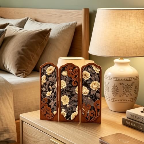 3-Panel Tabletop Folding Screen, Cream Rose Print，Desk Partition - Image 6