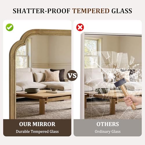 WallBeyond Wood Frame Wall Mirror Rounded Corner Arch Rectangle Mirror for Entryway, Living Room or Bedroom Home Decor - Light Woodgrain [20" x 30" Natural ] - Image 6