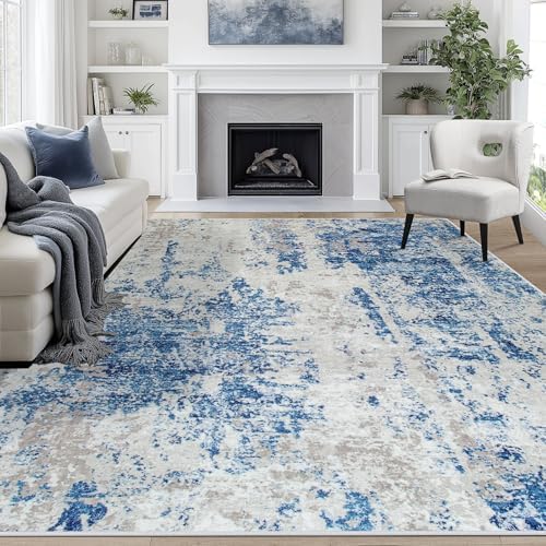 8x10 Area Rugs for Living Room Washable Bedroom Dining Room Blue Grey White by Aelenmu
