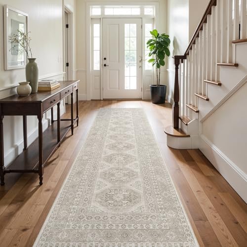 Ksrau 3x12 Runner Rug Washable Vintage: Non Slip Hallway Runners Beige by Ksrau