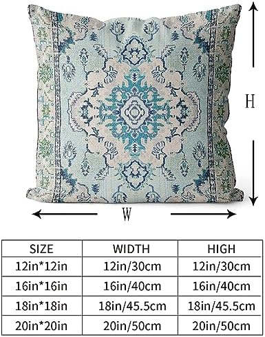 Snycler Boho Throw Pillow Covers 20x20 inch Set of 2 Teal Blue Boho Rug Carpet Double Sided Pattern Cotton Soft Pillow Case Cushion Cover Pillowcase for Couch Sofa Bed Decorative - Image 3