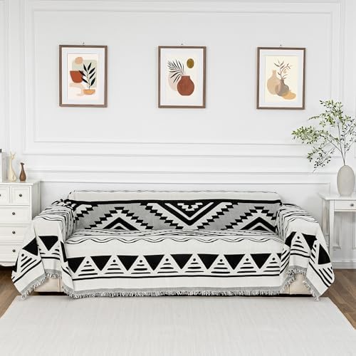 MYSKY HOME Boho Couch Cover for Dogs Washable Black Rhombic Couch Sofa Protector Cats Pets Friendly Chenille Geometric Sofa Covers Soft Durable Farmhouse Sofa Slipcovers, 71" X102" by MYSKYHOME