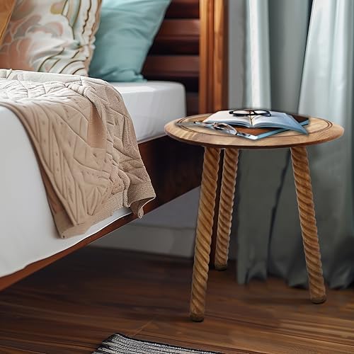 COTTON CRAFT Solid Wood End Table - 18 Inch Round Natural Hand Carved Table - Image 5