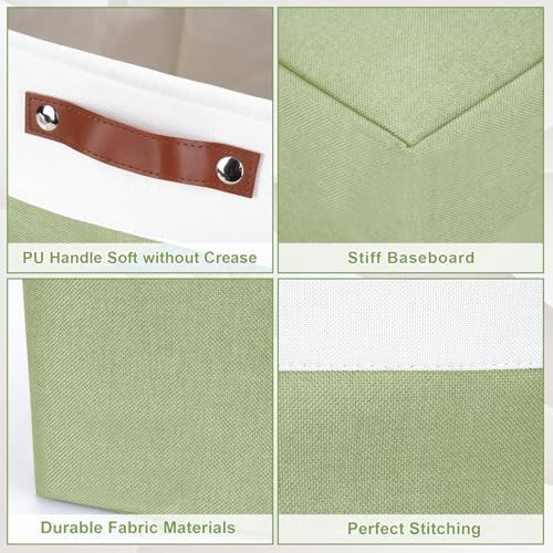 Bagnizer Large Fabric Storage Baskets | 50L Storage Bins, Decorative Linen Closet Baskets with Handles for Organizing, Shelf, Toys, Clothes, Home, Office, Nursery, 17x12x15Inches (Green&White) - Image 5