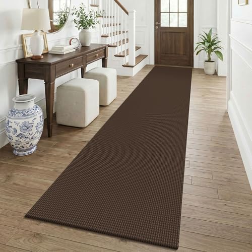 KOZYFLY Cotton 2.5'x12' Runners Rugs for Hallway, Long Washable Runner Rug, Woven Non Slip Kitchen Runner, Braided Entryway Rug, Floor Carpet for Entry, Aisle, Hall, Brown/Dark Brown by KOZYFLY