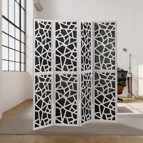 Roundhill Furniture Aurra 4-Panel Wood Room Divider, Folding Portable Partition Screen, Black Screen with Silver Frame - Image 4
