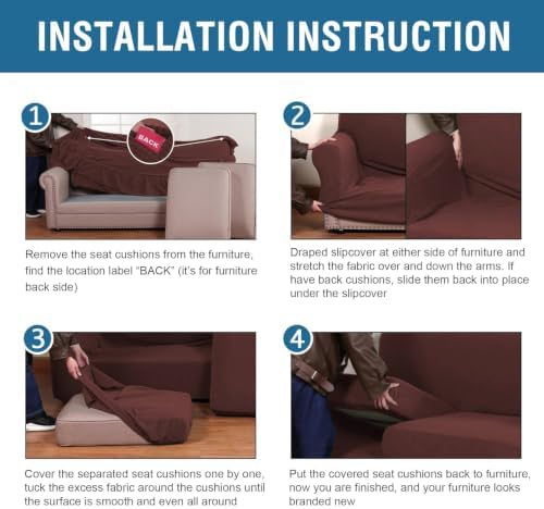 H.VERSAILTEX 4 Piece Stretch Sofa Covers for 3 Cushion Couch Covers Furniture Slipcovers for Living Room (1 Base Cover Plus 3 Seat Cushion Covers) Thicker Jacquard Fabric Cover (XL Sofa, Burnt Brick) - Image 6