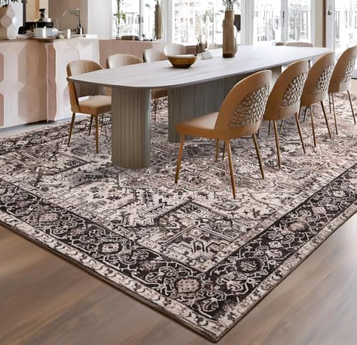 Hanples 5x7 Area Rugs for Living Room, Washable Rug Vintage Floral, Brown - Image 5