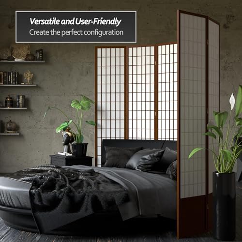 Red Lantern 7 ft. Tall Window Pane Shoji Screen - Walnut - 3 Panels - Image 3
