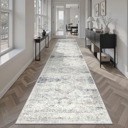 Soalmost Runner Rug 2x12 Washable Hallway Kitchen Runners Blue/Ivory by Soalmost
