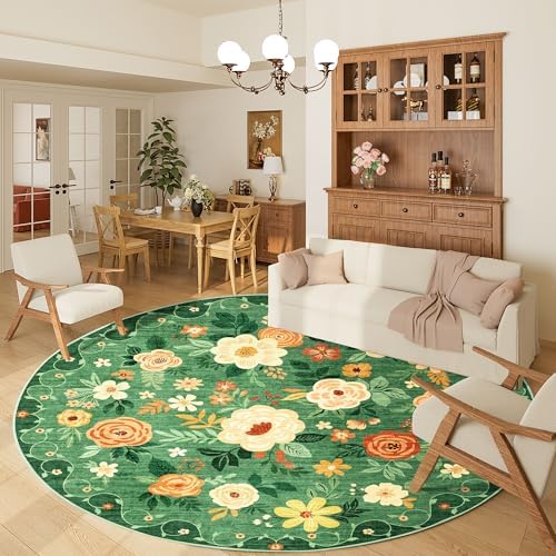 DUKINO 6ft Round Rug, Washable Circle Rug for Bedroom Non Slip, Dark Green - Image 3