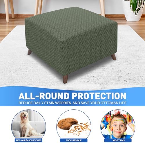MAXIJIN Jacquard Ottoman Cover Slipcovers Folding Storage Stool Furniture Protector Cover Soft Thick Rectangle Foot Rest Slipcover with Elastic Bottom (Ottoman Large, Army Green) - Image 2