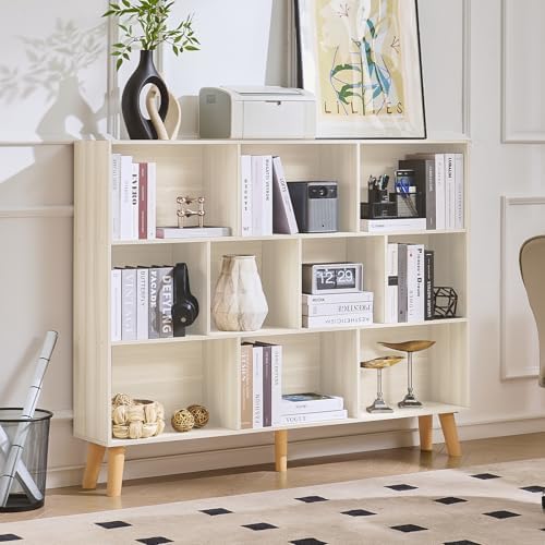 LEYAOYAO 10 Cube Bookshelf,Mid-Century Modern Bookcase with Legs,Light Grey by LEYAOYAO-Findtheshiningpointofyourideallife%EF%BC%81