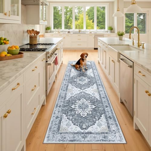 RELEANY Washable Area Rug, Runner 2'x8', Grey/White/Beige by RELEANY
