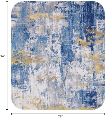 RELEANY Washable 6'x8' Abstract Area Rug for Living Room Blue Gold - Image 2
