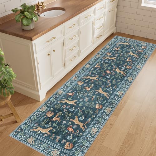 DUKINO 2x10 Kitchen Runner Rug, Soft Non Slip Animal Washable Rug, Blue - Image 3