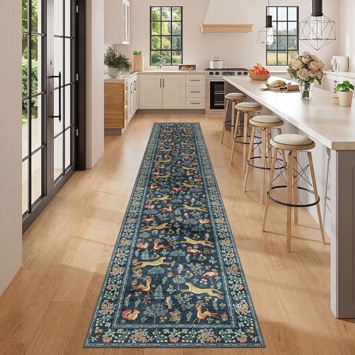 DUKINO 2x12 Washable Runner Rug, Non Slip Animal Rug for Kitchen Navy Blue - Image 3