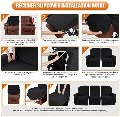 VANSOFY Stretch Recliner Couch Cover, Slipcover, Black, 3 Seater - Image 6