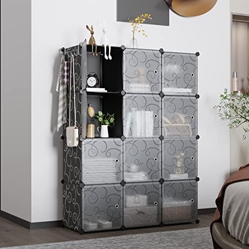 C&AHOME 12-Cube Storage Organizer with Door Cube Shelf Closet Cabinet Black - Image 2