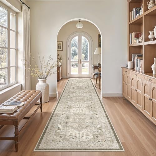 Madane Hallway Runner Rug 2'6''x12' Kitchen Runners Vintage, Ivory/Brown - Image 3