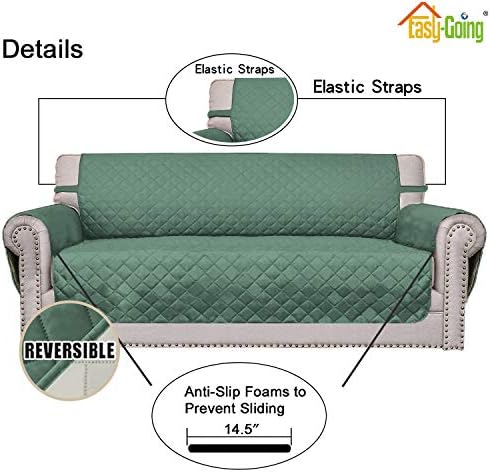 Easy-Going Reversible Loveseat Couch Cover for 2 Cushion Couch Sofa Cover for Dogs Water Resistant Furniture Protector with Foam Sticks Elastic Straps for Pet (Loveseat, Cyan/Ivory) - Image 3