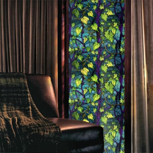 16“x118 Night Forest Plants Double Side Window Films Art Decorative Window Privacy Tinting Film Self-Adhesive Static Glass Window Clings Stickers for Living Room Bathroom Glass Windows Decor - Image 2
