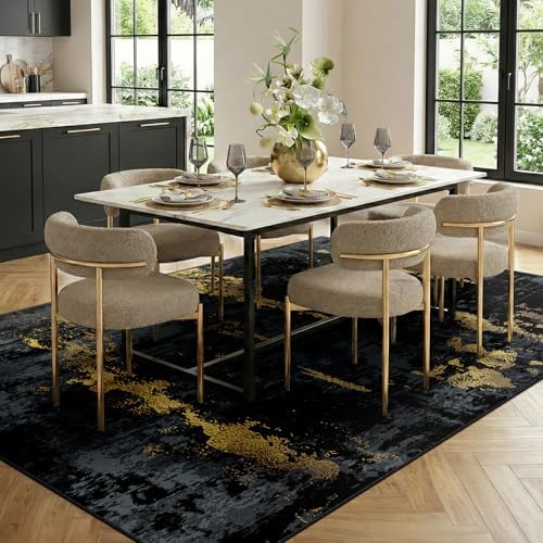 RELEANY Washable 5'x7' Abstract Area Rug for Living Room Black Gold - Image 3