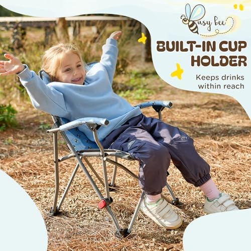 Busy Bee Oversized Kids Camping Chair with Cup Holder, High Back Toddler Chair Kids Folding Chair, Perfect for Beach & Outdoor, Supports 150 Lbs. - Image 4