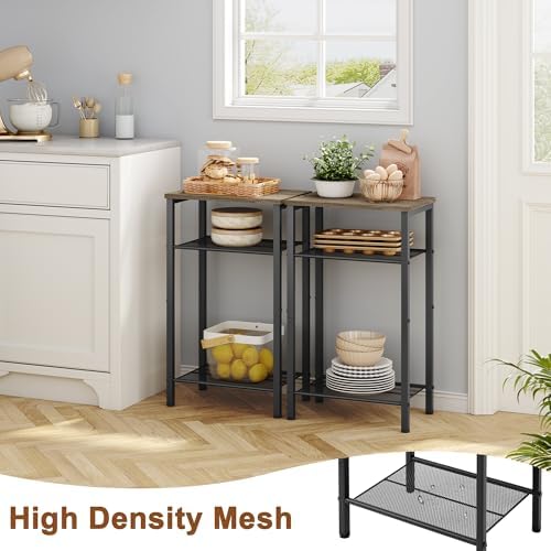 Hoctieon 3 Tier End Table, Telephone Table, Tall Side Table with Storage, Small Nightstand for Small Spaces, Metal Frame, For Living Room, Bedroom, Sofa Couch, Hall, Easy Assembly, Greige - Image 5