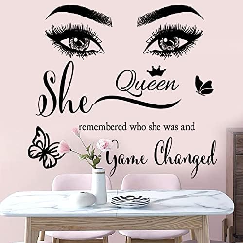 Inspirational Wall Sticker Pretty Eyelashes Eyes Wall Decals Motivational Word Letter Decal Wall Art Quote She Remembered Who She Was and The Game Changed Wall Stickers for Women Girls Bedroom Living - Image 2