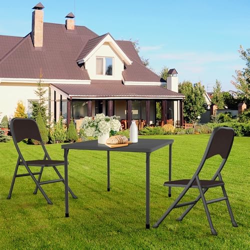 Kasunpul 34" Folding Table, Portable Square Folding Card Table with Collapsible Legs & Carrying Handle, Plastic Tables for Camping,Picnic, Office, Party, Grey - Image 2