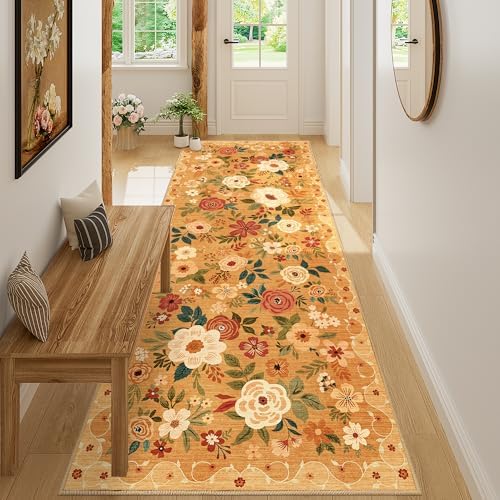 DUKINO 3x8 Kitchen Runner Rug, Washable Rug for Hallway Non Slip, Orange - Image 6