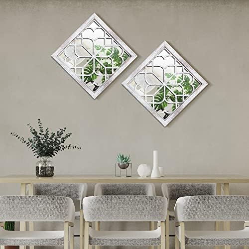 Tatuo 4 Pcs Mirrors Square Wall Mirror, Gorgeous Rustic Farmhouse Accent Mirror, Rustic for Bathroom Renovation Bedrooms Living Rooms, 12 x 12 Inch(Elegant White) - Image 5