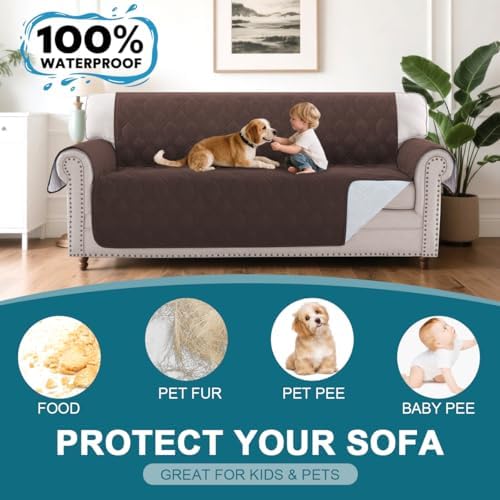 Turquoize 100% Waterproof Sofa Covers Couch Cover for 3 Cushion Couch Triple Non-Slip Sofa Slipcover Washable Furniture Protector for Pets, Kids, Dog (XL Sofa 78", Chocolate) - Image 2