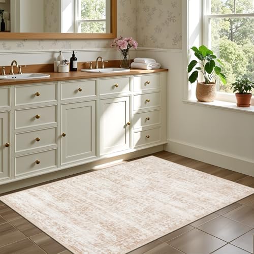 2x3 Area Rugs Living Room: Washable Rug for Bedroom Beige Brown - Image 4