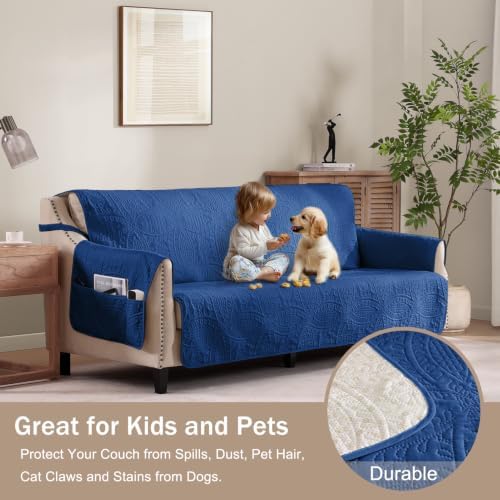 Blue Loveseat Covers for 2 Cushion Couch, Water-Repellent Covers for Love Seat, Washable Quilted Couch Covers, Pet Friendly Sofa Slipcovers (Loveseat 48", Blue) - Image 2