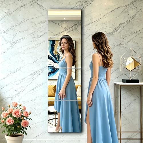 4-piece Glass Full Length Wall Mirror Tiles, 10 × 10 inch self-Adhesive Frameless Small Mirror Brick, Suitable for Home Gyms, bedrooms, Doors, and Bathroom Glass Mirrors (4Pcs 10 * 10) by Unknown